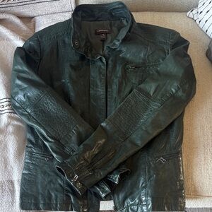 Danier Dark Green Leather Bomber Jacket